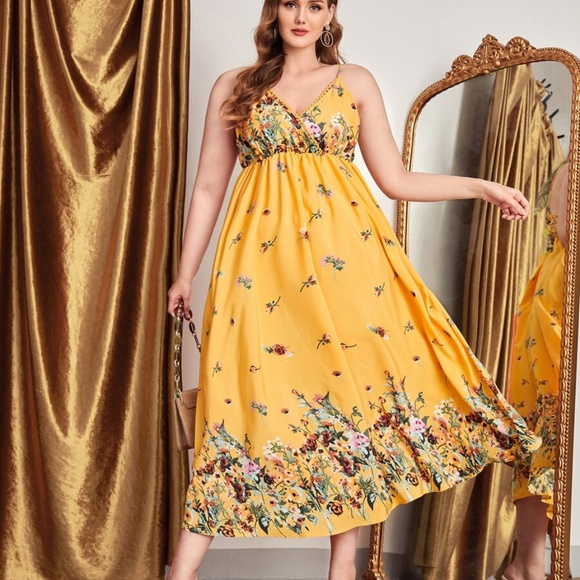 Boho Plus Navy Blue Floral Print Cami Maxi Dress - Picture 4 of 8